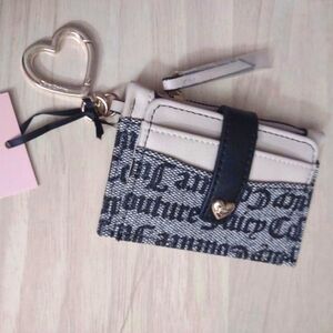 Juicy Couture Logo Black & Beige Cardholder Gold Keychain Heart Clip y2k Classic